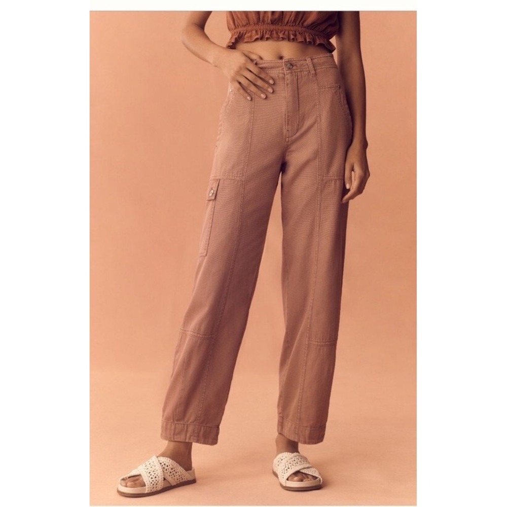 Anthropologie Carson Utility Barrel‎ Leg Pants Cargo Mauve Pink High Rise - 4